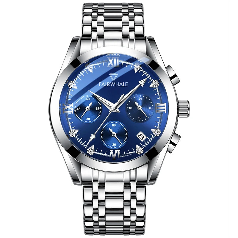 Men's Unique Analogue watch Sun/Moon Dial Date Stainless Steel Leather Strap