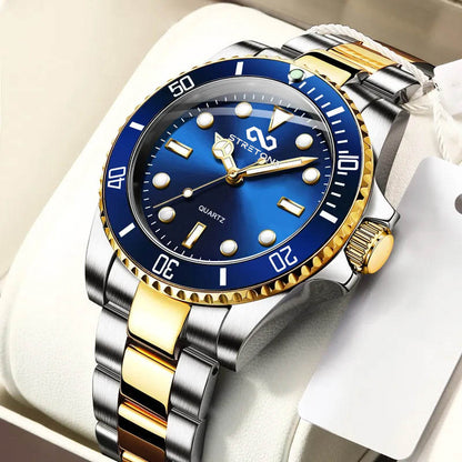 Mens Fashion stainless steel Business Wrist Watch Gold Blue Silver