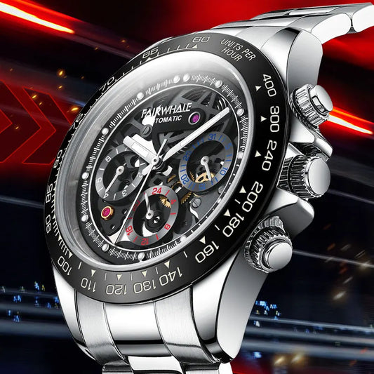 Luxury Men’s Skeleton Watch – Automatic Mechanical, Coated Glass Mirror