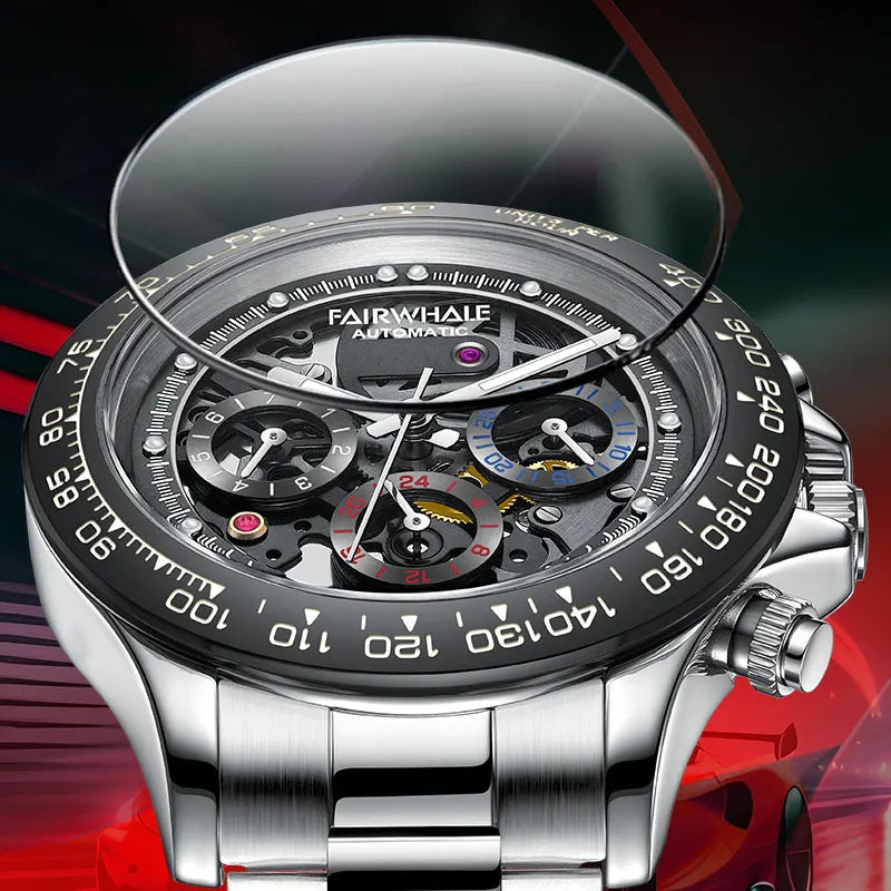 Luxury Men’s Skeleton Watch – Automatic Mechanical, Coated Glass Mirror