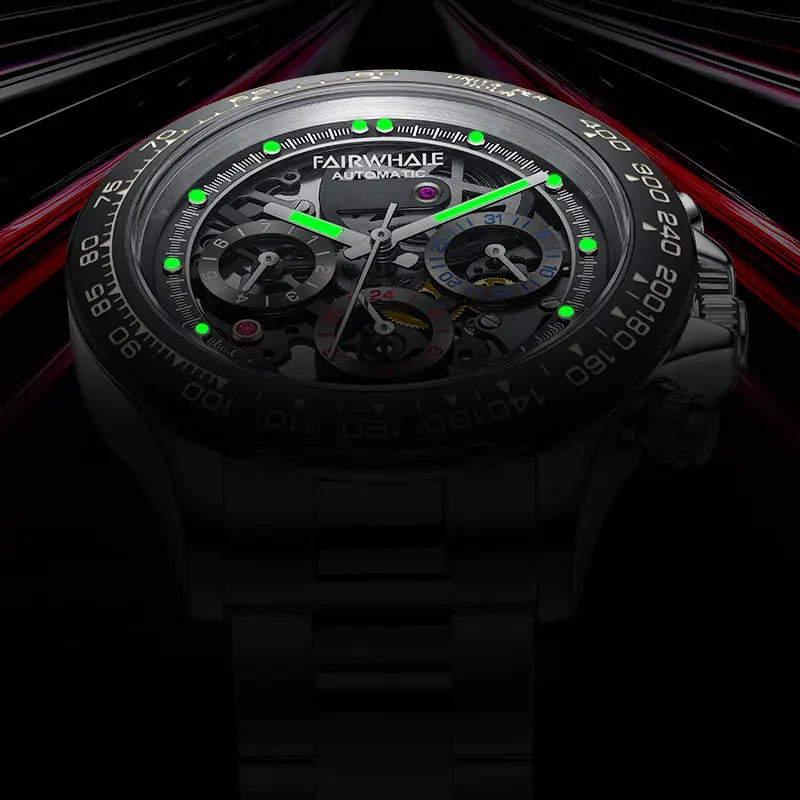 Luxury Men’s Skeleton Watch – Automatic Mechanical, Coated Glass Mirror