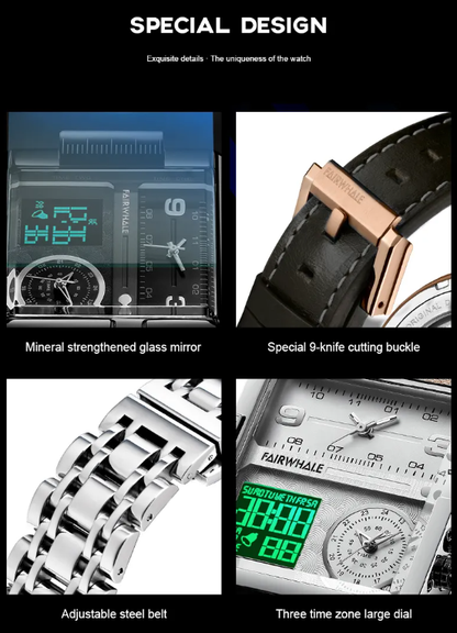 Men's Unique Square Digital/Analog Watch