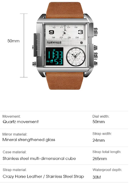 Men's Unique Square Digital/Analog Watch